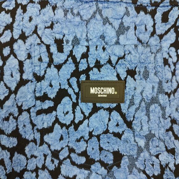 Moschino Swim Shorts Mens 42 Blue Metallic Leopard‎ Print Trunks Beach Glam - Picture 4 of 10